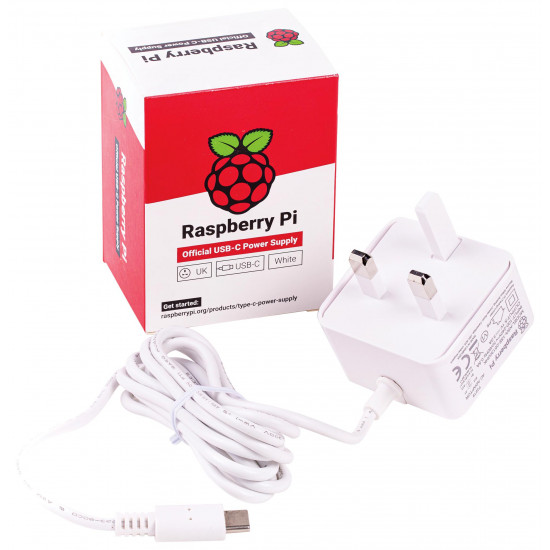 Raspberry Pi 4 Model B Official PSU, USB-C, 5.1V, 3A, White